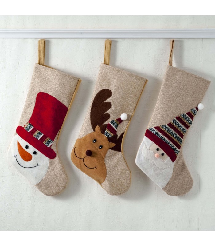Pack 3 calcetines navideños Papa Noel, Reno y Muñeco de nieve