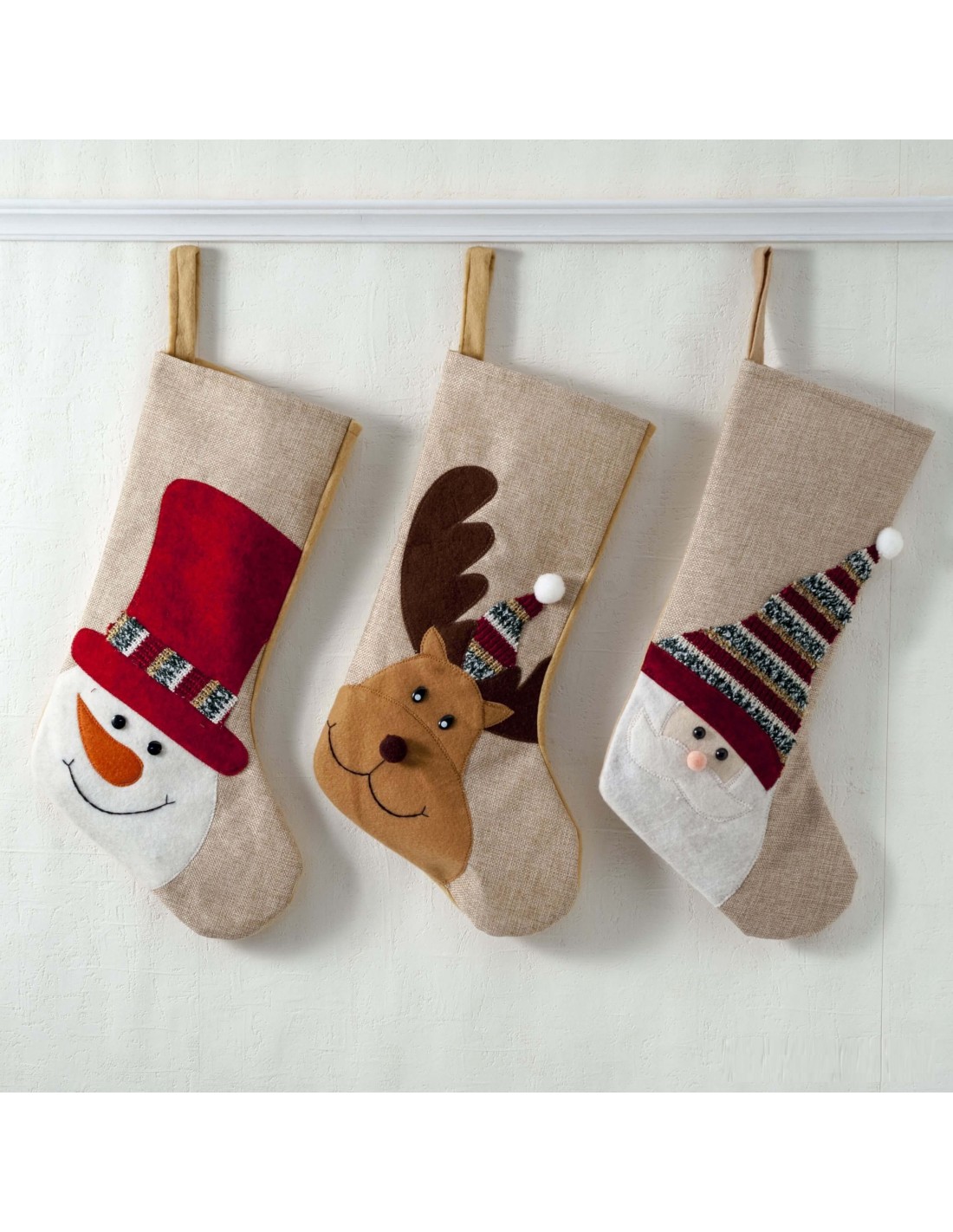Allí Persona Alboroto Pack 3 calcetines navideños Papa Noel, Reno y Muñeco de nieve