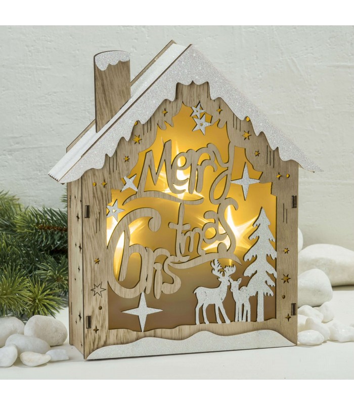 Casita navideña de madera con luces led
